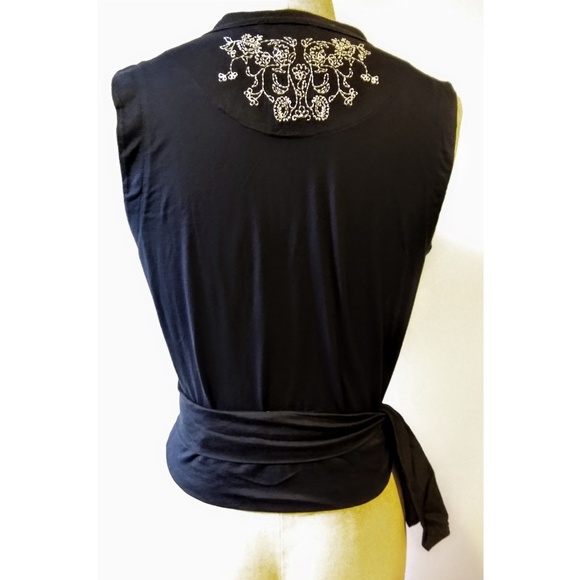 Kenneth Cole Wrap Tank Top  Black Embroidered Design Women's Size Medium - Picture 4 of 7